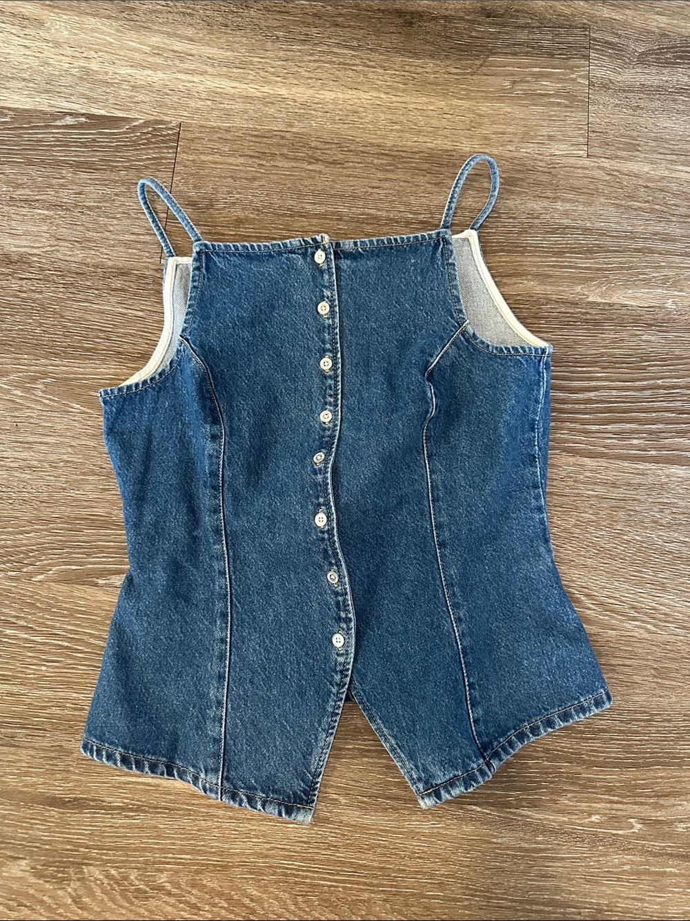 Denim Button-Front Cami Top - Blue
